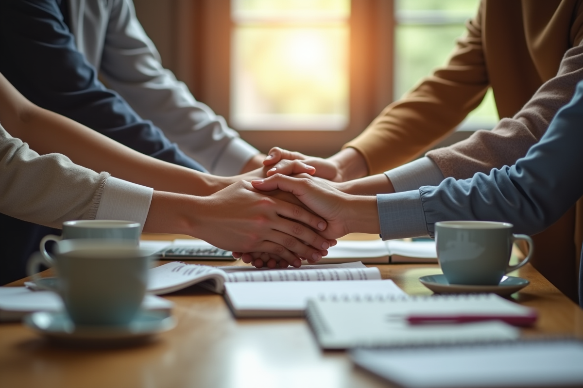 Mains de différentes personnes réunies pour symboliser l