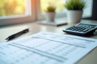 Bulletin de salaire ouvert sur un bureau lumineux