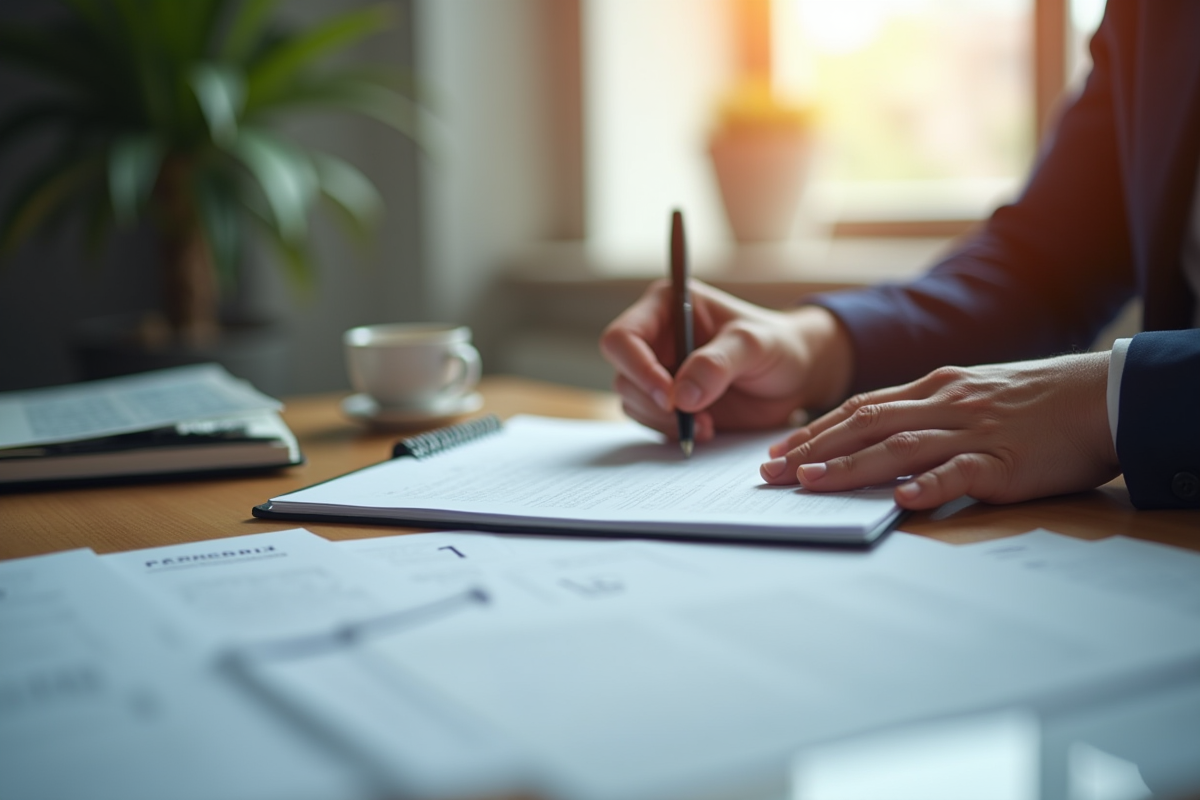 Espace de travail juridique moderne avec documents et stylo