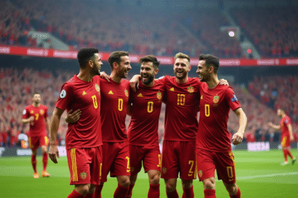 joueurs du RC Lens célébrant leur victoire sur le terrain