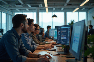 Travail d'équipe dans un bureau moderne lumineux