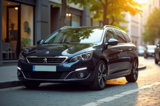 Voiture Peugeot 308 GT automatique en ville en plein jour