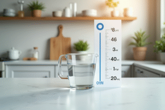 Verre doseur avec 40 ml d'eau et tableau de conversion ml cl