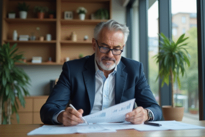 Homme d'affaires détendu étudiant des documents financiers