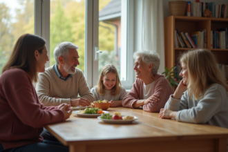 Famille multigenerational partageant un repas convivial