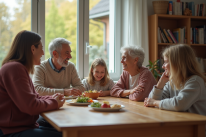 Famille multigenerational partageant un repas convivial