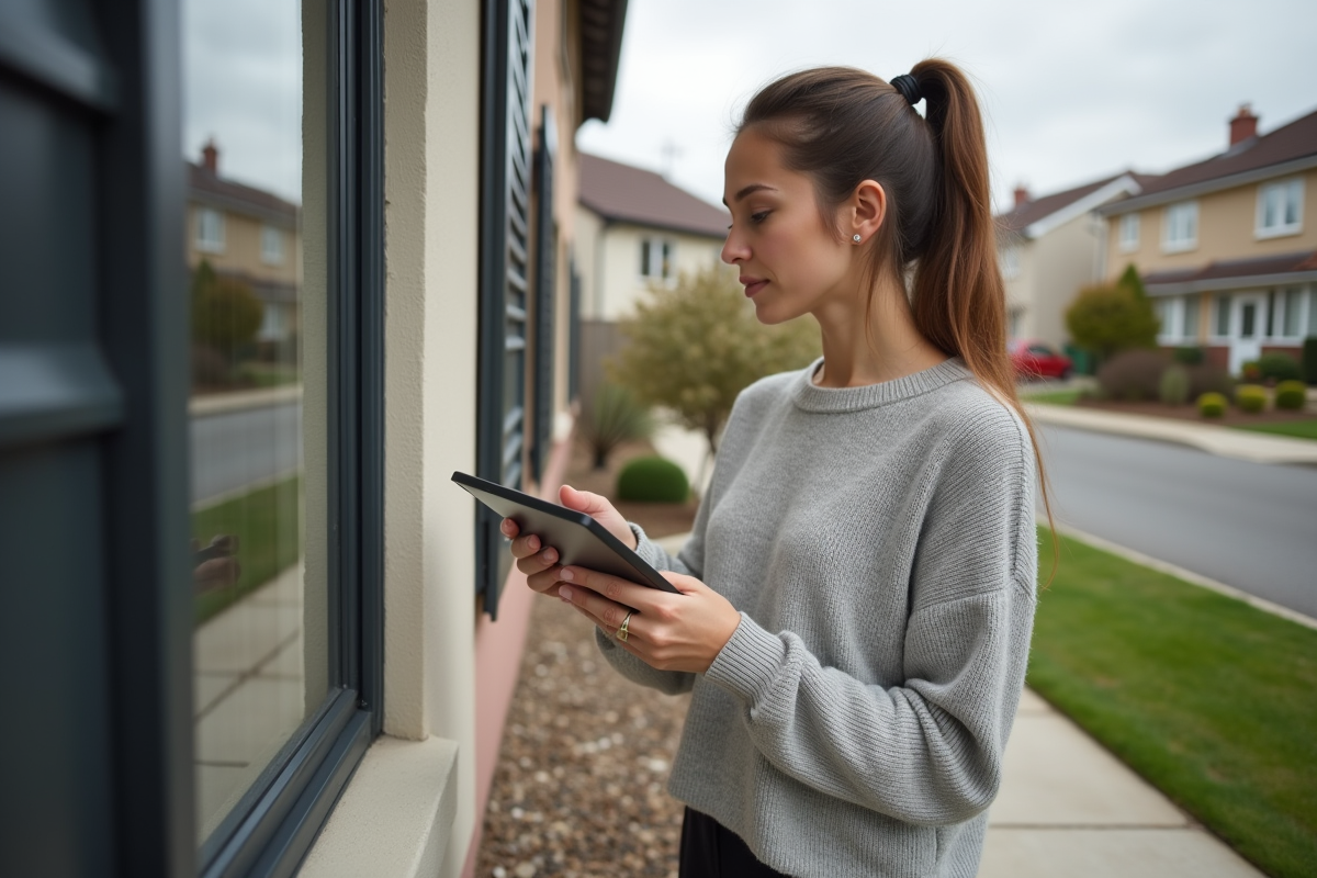 Jeune femme regardant la façade d
