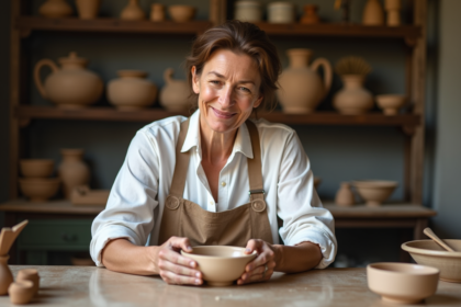 Femme façonnant une coupe en argile dans son atelier