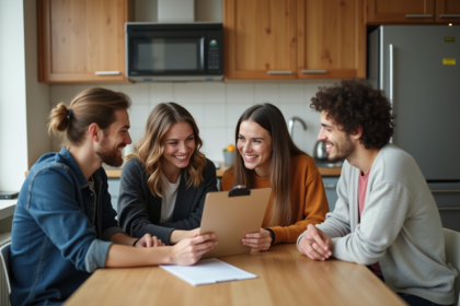 Jeunes adultes discutant des règles de la maison dans une cuisine moderne