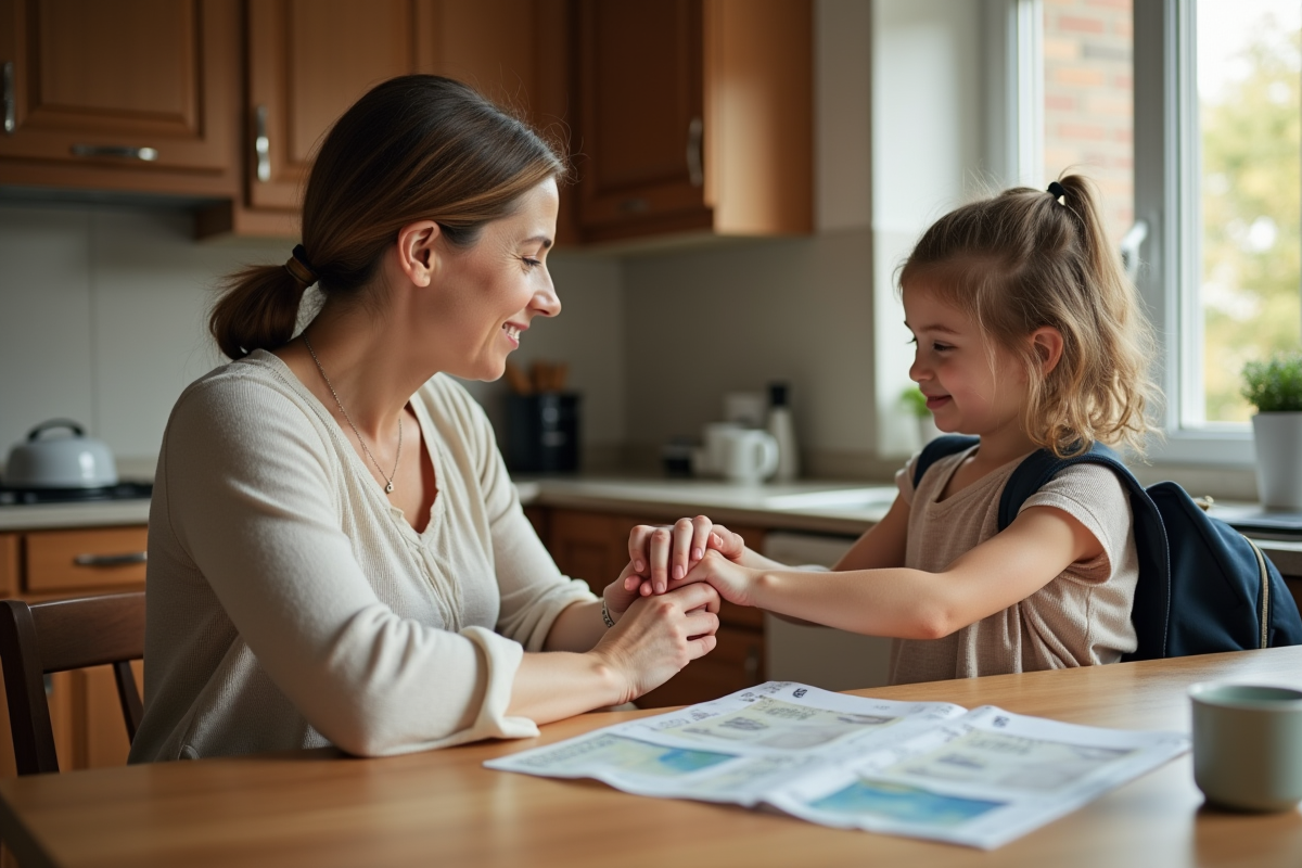 Femme et fille main dans la main dans la cuisine