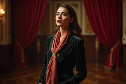 Chanteuse italienne élégante en scène avec velvet et soie