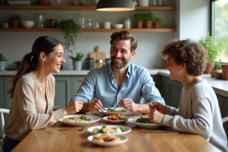 Groupe d adultes partageant un repas convivial à la maison