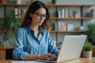 Femme professionnelle en bureau moderne et organisé