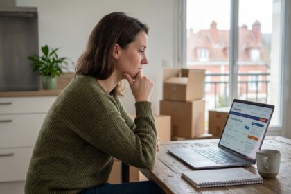 Femme cherchant un emploi à Bourges dans un intérieur moderne