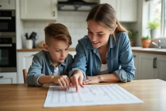 Jeune femme pointant un tableau de conversion kilogramme