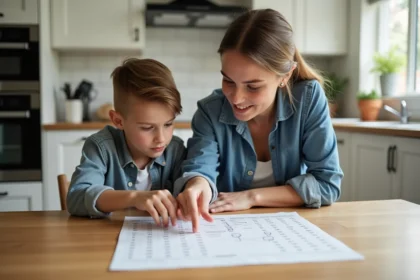 Jeune femme pointant un tableau de conversion kilogramme