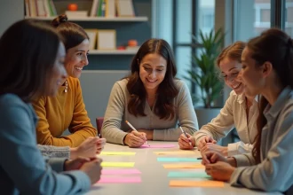 Groupe diversifié participant à un atelier bien-être en entreprise