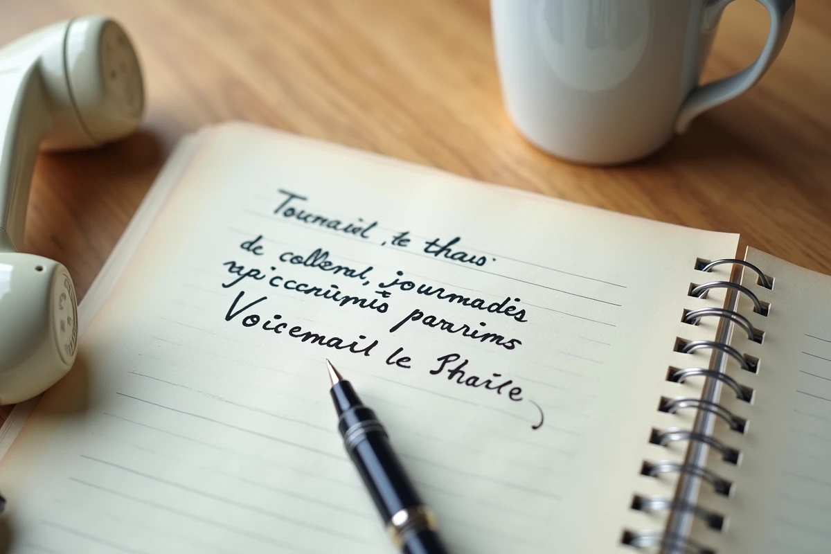 Téléphone fixe Free et notes manuscrites sur les réglages du répondeur vocal