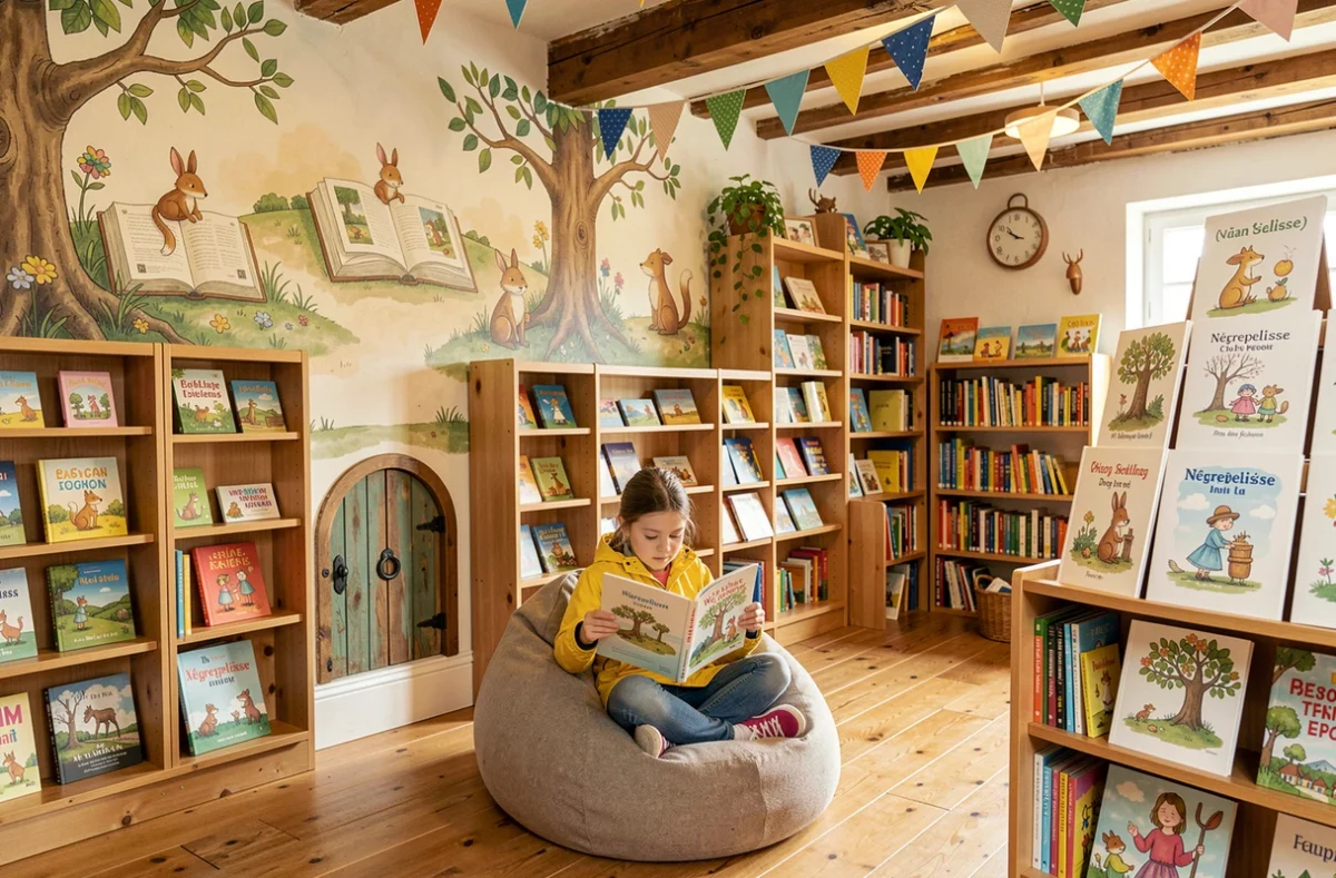 La librairie Les Fées des Livres à Nègrepelisse avec ses décors féeriques et un enfant plongé dans la lecture
