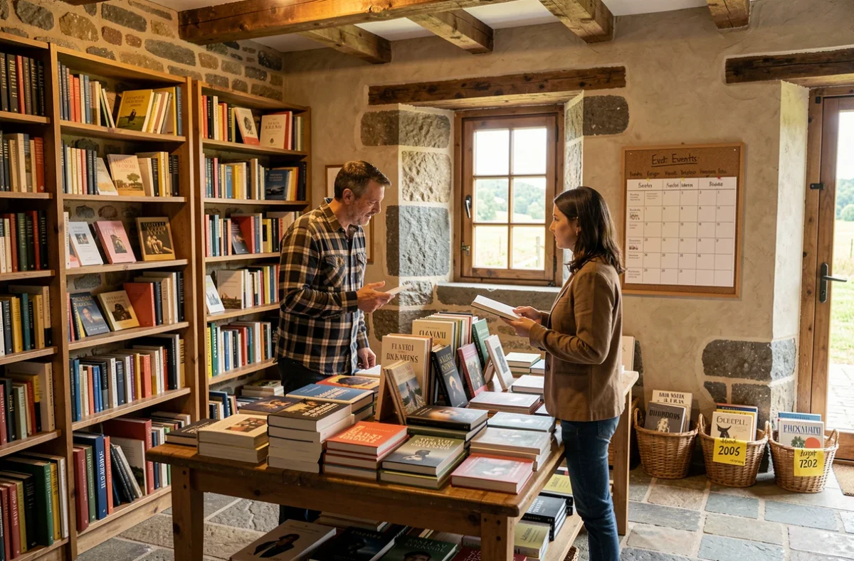 La librairie Libre Cours en Haute-Garonne installée dans une bâtisse en pierre avec une ambiance rurale et conviviale